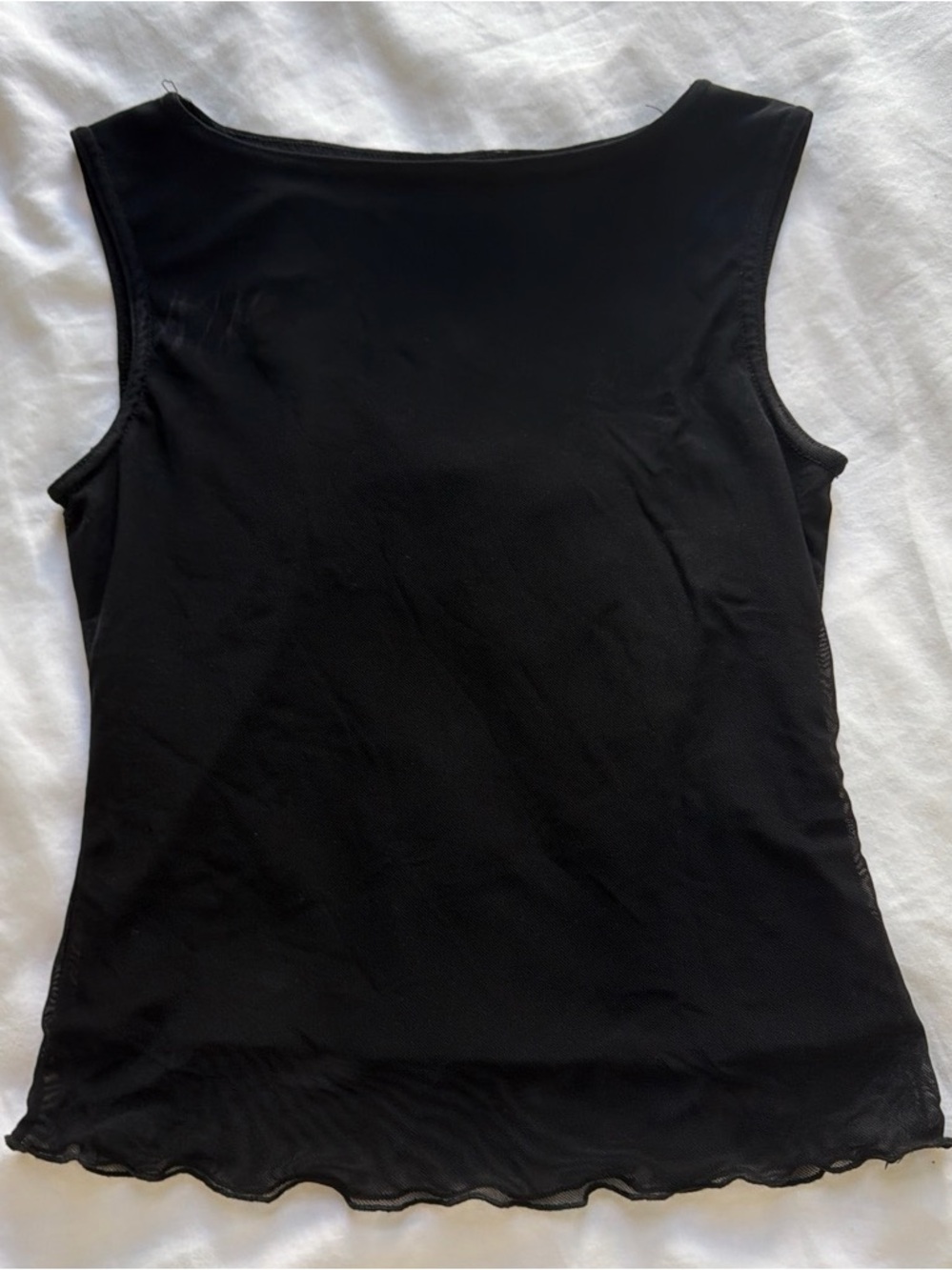 Black mesh tank top with ruffled hem brandy melville